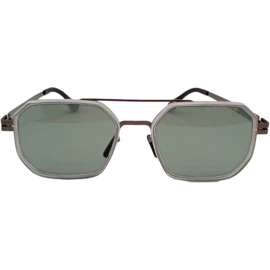 NoorShade Silver Geometric Sunglasses with Green Lenses and UV Protection
