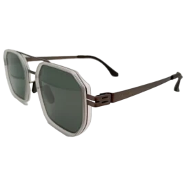 NoorShade Silver Geometric Sunglasses with Green Lenses and UV Protection