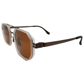 NoorShade Silver Matte Geometric Sunglasses with Brown Lenses – Modern UV Protection Eyewear for Men and Women
